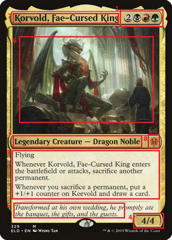 korvold fae cursed king magic card labelled in red