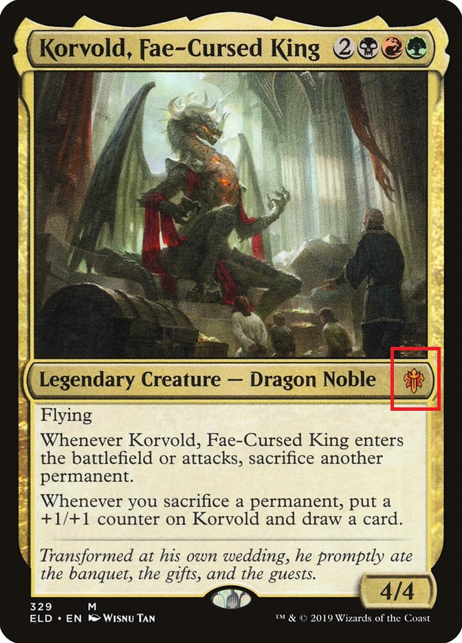 korvold fae-cursed king edited image highlighting rarity symbol